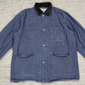 GU Jacket Men XL Denim Trucker Dark Wash Chore Coat Workwear Utility Uniqlo